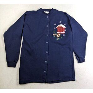 PLEASANT SHADE - BIRD BIRDHOUSE EMBROIDERED SWEATSHIRT CARDIGAN SWEATER - XL